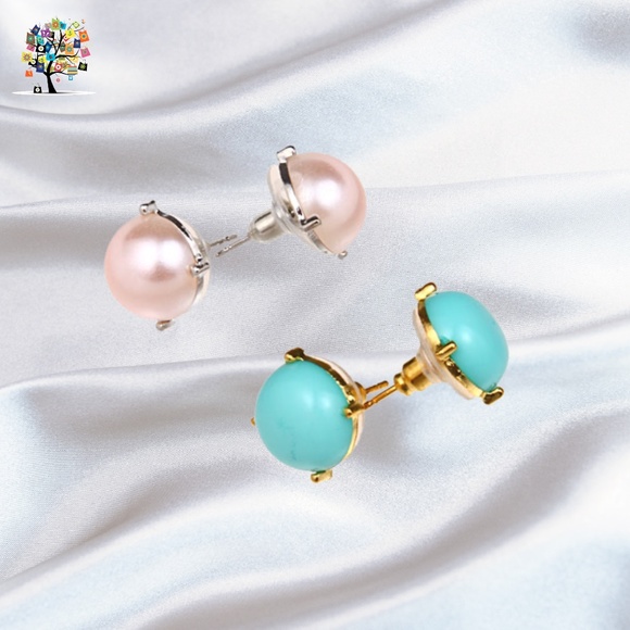 Bubble Earrings Set of 2 Pairs in Turquoise and Iridescent Pink - Picture 3 of 3